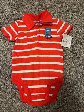 Carter's Red & White Striped Polo Onesie with Blue Number Patch